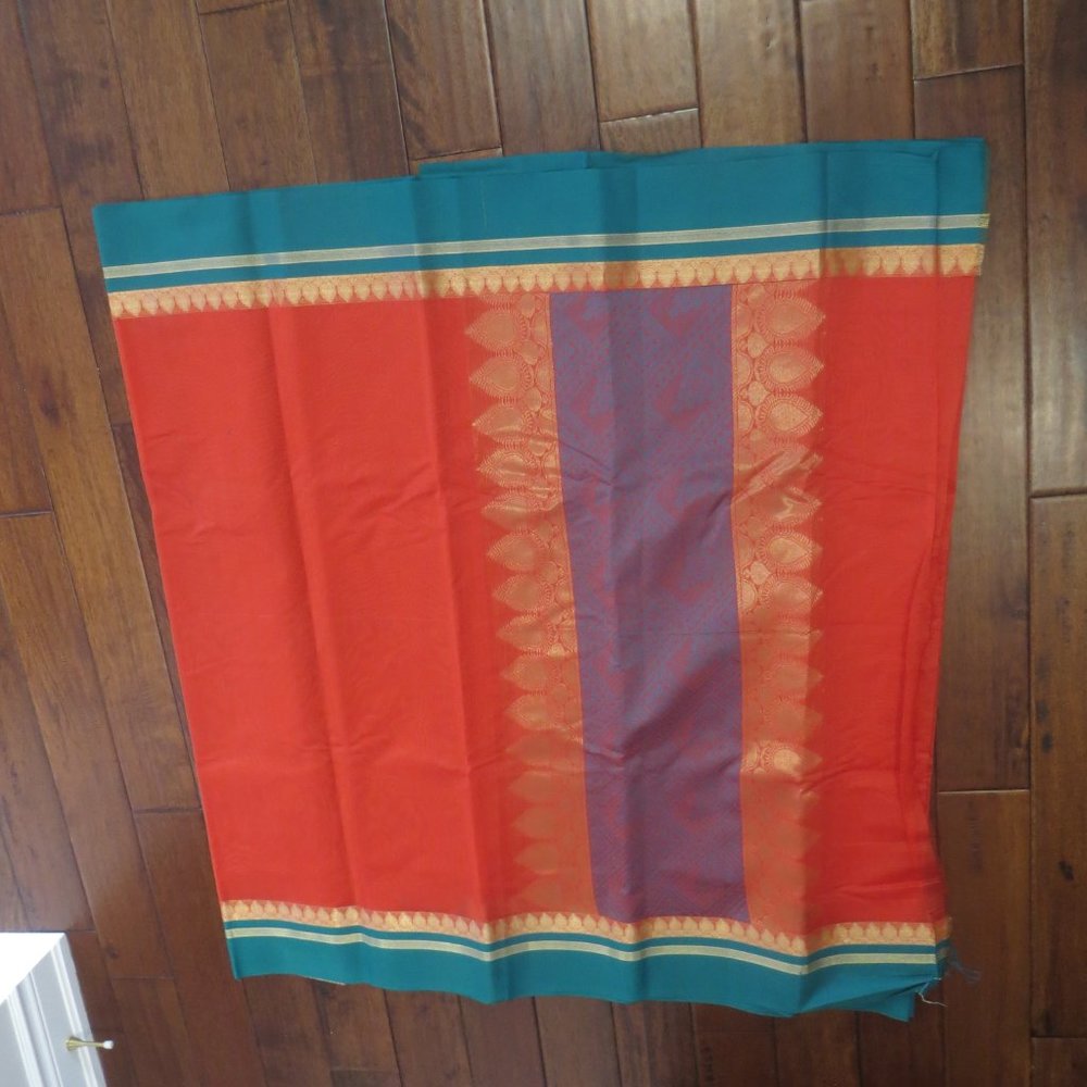 brand new blue and coral sari
